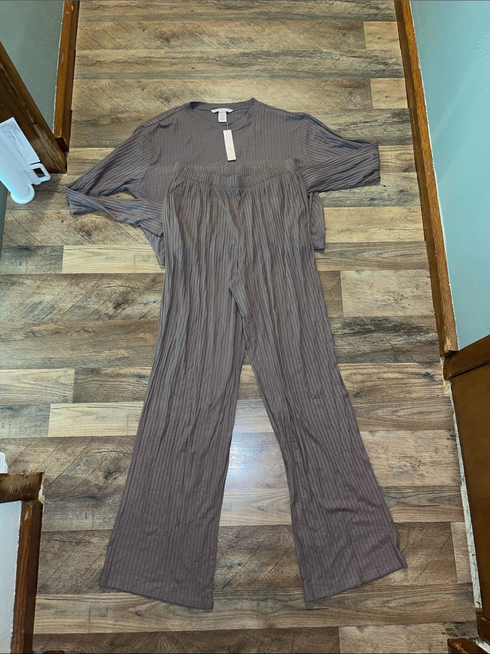 Victorias Secret NWT Taupe Modal Ribbed Sleepwear wideleg highrise cropped top M